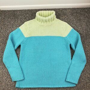 Vintage 2000 Gap Sweater Turtleneck Wool Colorblock Green Blue Womens Large Y2K
